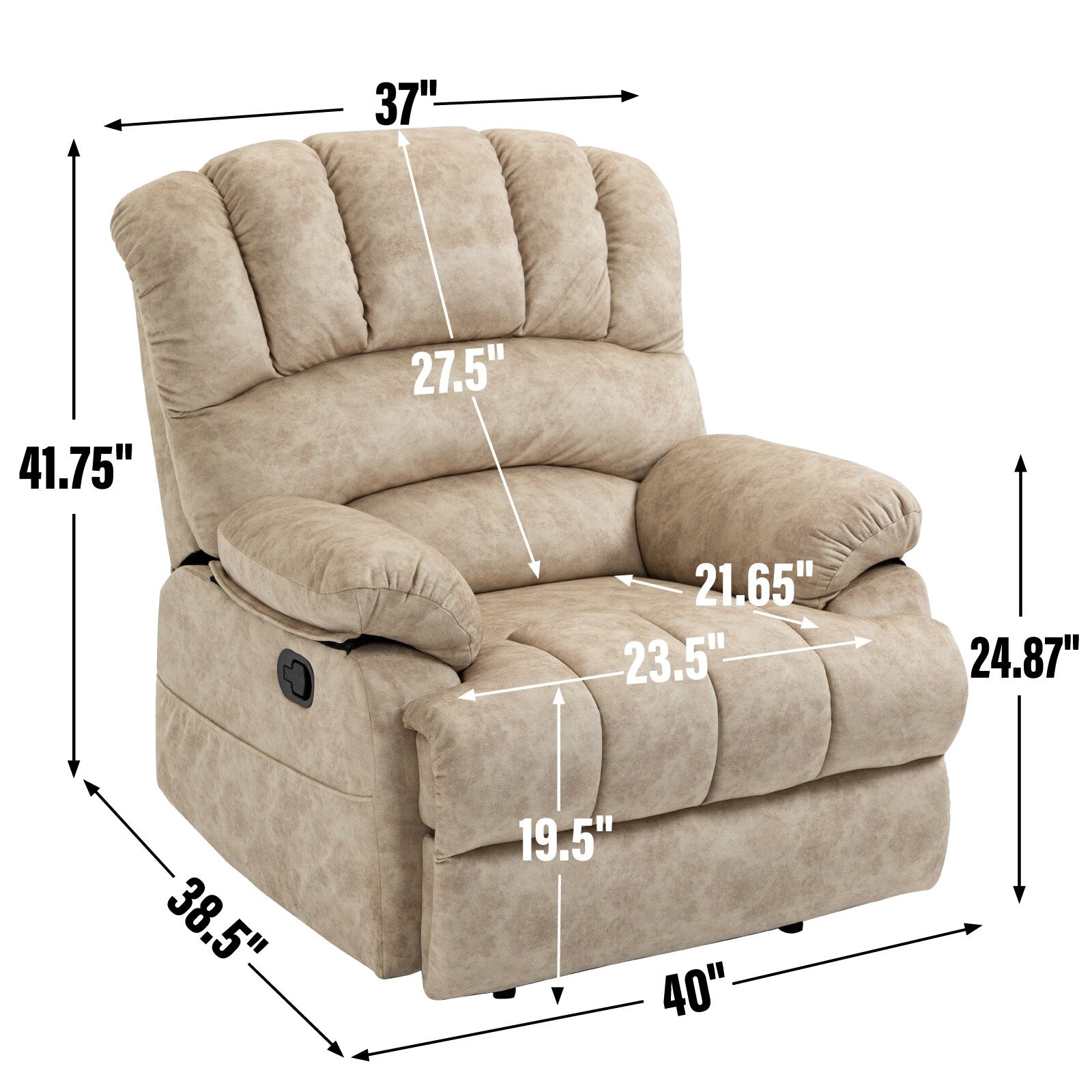 Grand fauteuil inclinable manuel en tissu pour salon