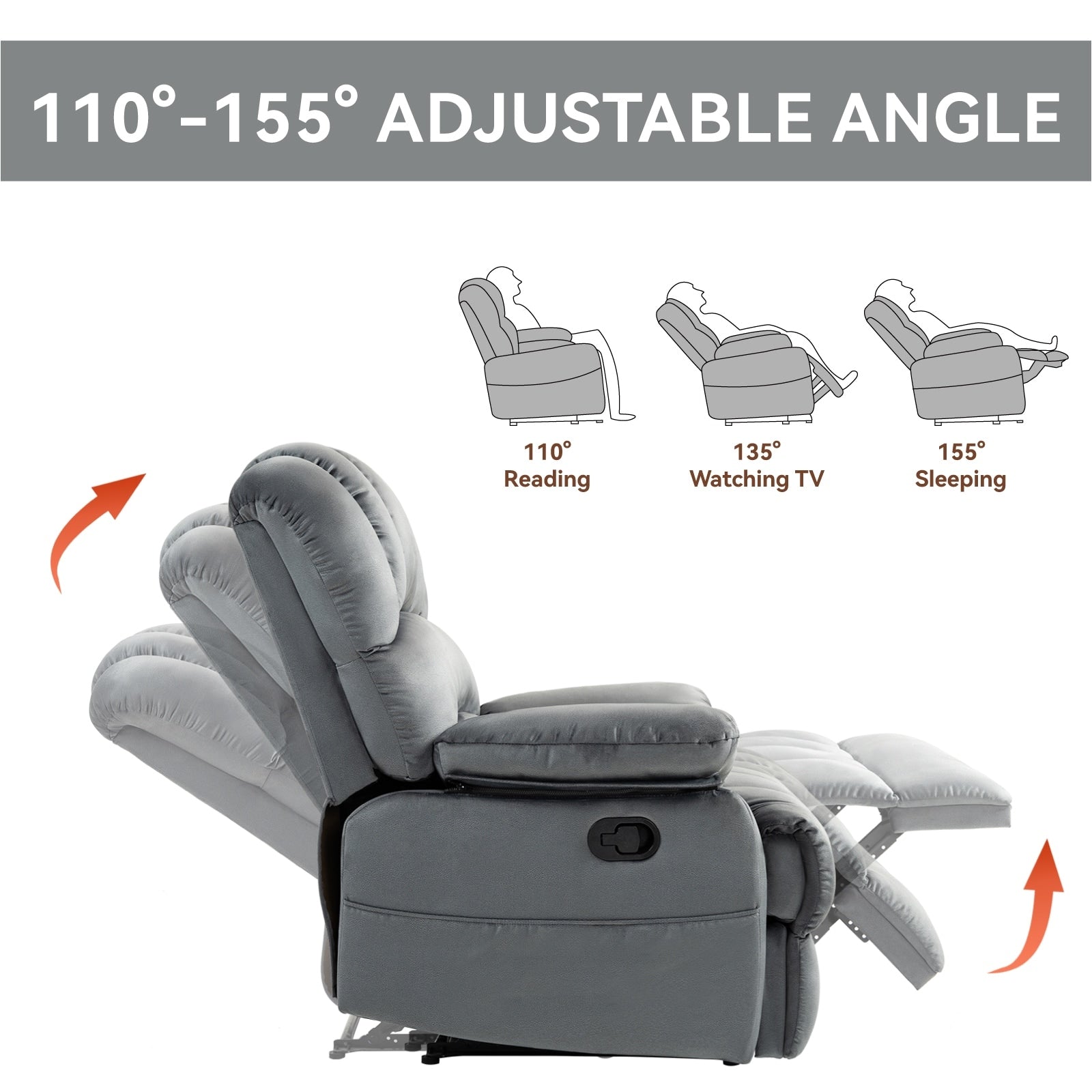 Grand fauteuil inclinable manuel en tissu pour salon