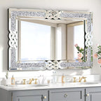 Grand miroir mural emboîtable avec perles de cristal rectangulaires