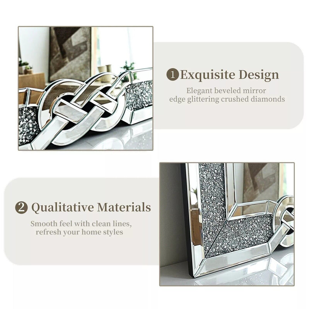 Grand miroir mural emboîtable avec perles de cristal rectangulaires