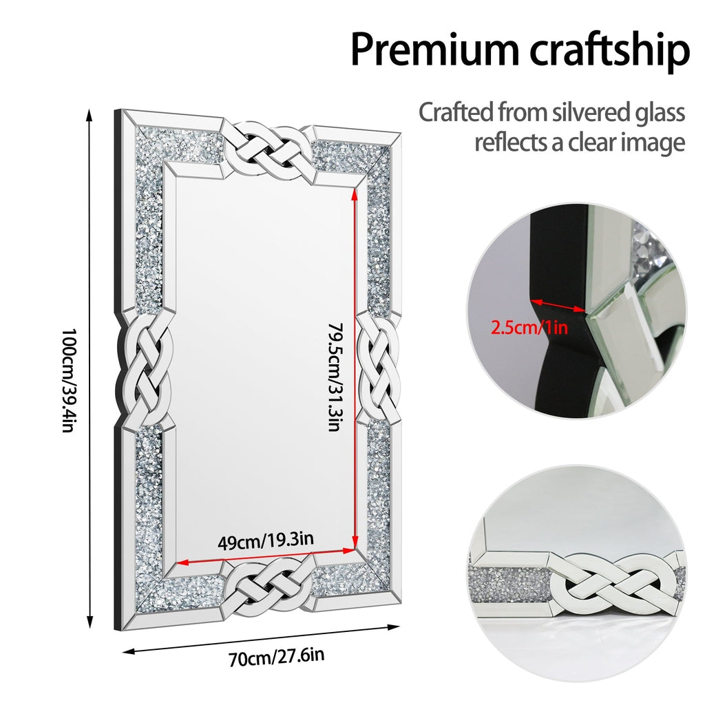 Grand miroir mural emboîtable avec perles de cristal rectangulaires