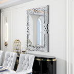 Grand miroir mural emboîtable avec perles de cristal rectangulaires