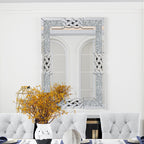 Grand miroir mural emboîtable avec perles de cristal rectangulaires