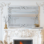 Grand miroir mural emboîtable avec perles de cristal rectangulaires