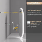 Grand miroir mural de salle de bain ovale sans cadre à LED, rétroéclairé à 3 niveaux, antibuée