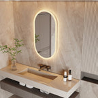 Grand miroir mural de salle de bain ovale sans cadre à LED, rétroéclairé à 3 niveaux, antibuée