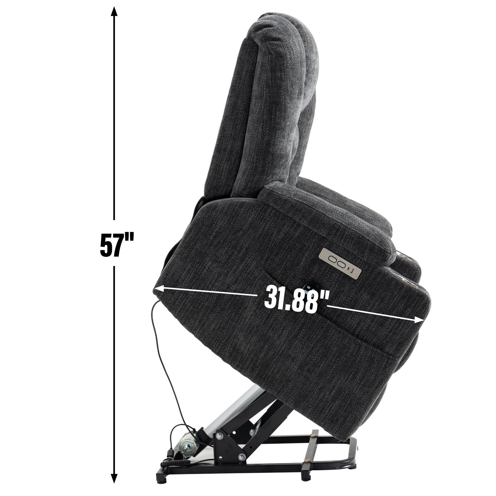 Grand fauteuil inclinable électrique avec massage, chauffage, deux ports USB, port Type-C et porte-gobelets en acier