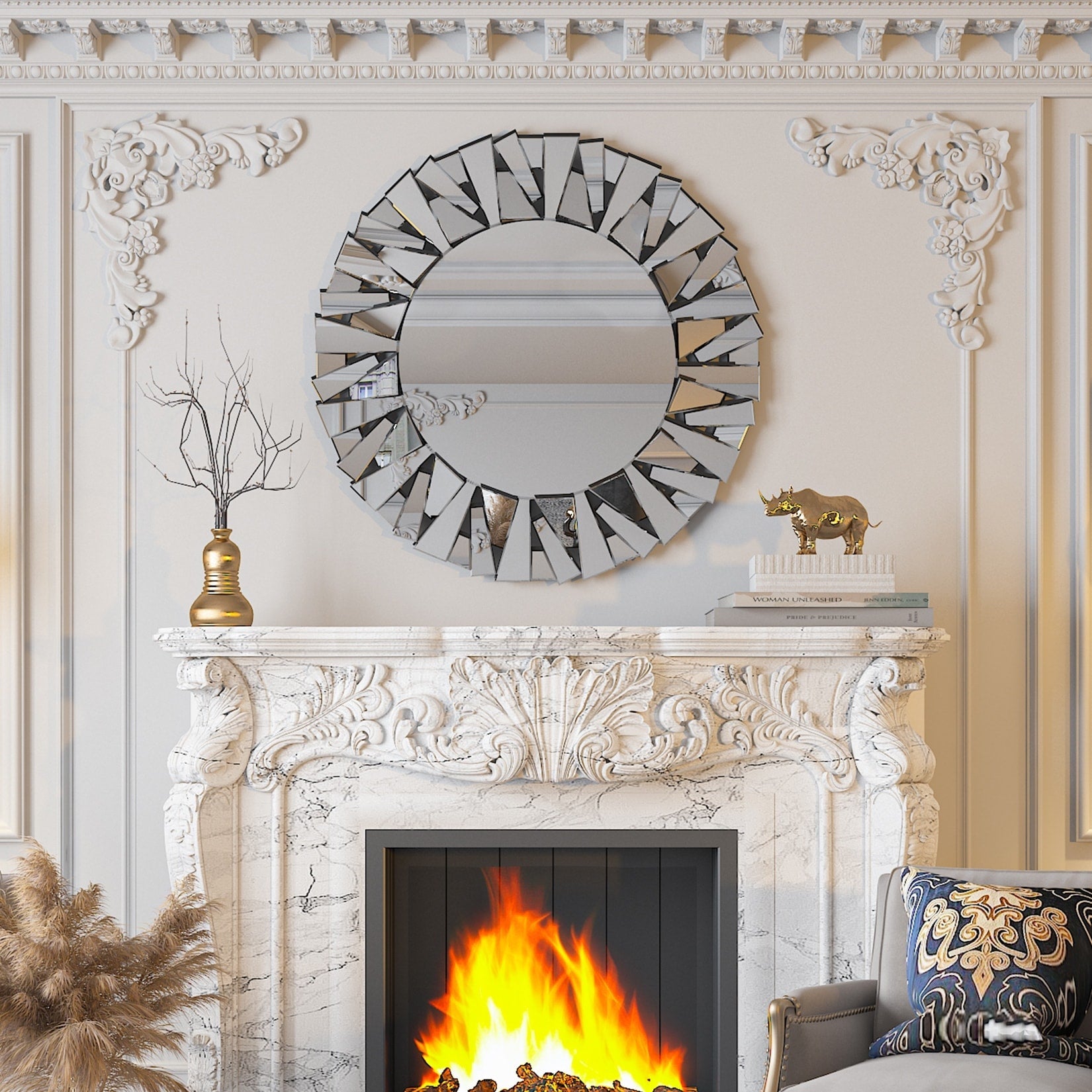 Grands miroirs décoratifs ronds, miroirs muraux en verre artistique, miroirs d'appoint - 32 po L x 32 po H