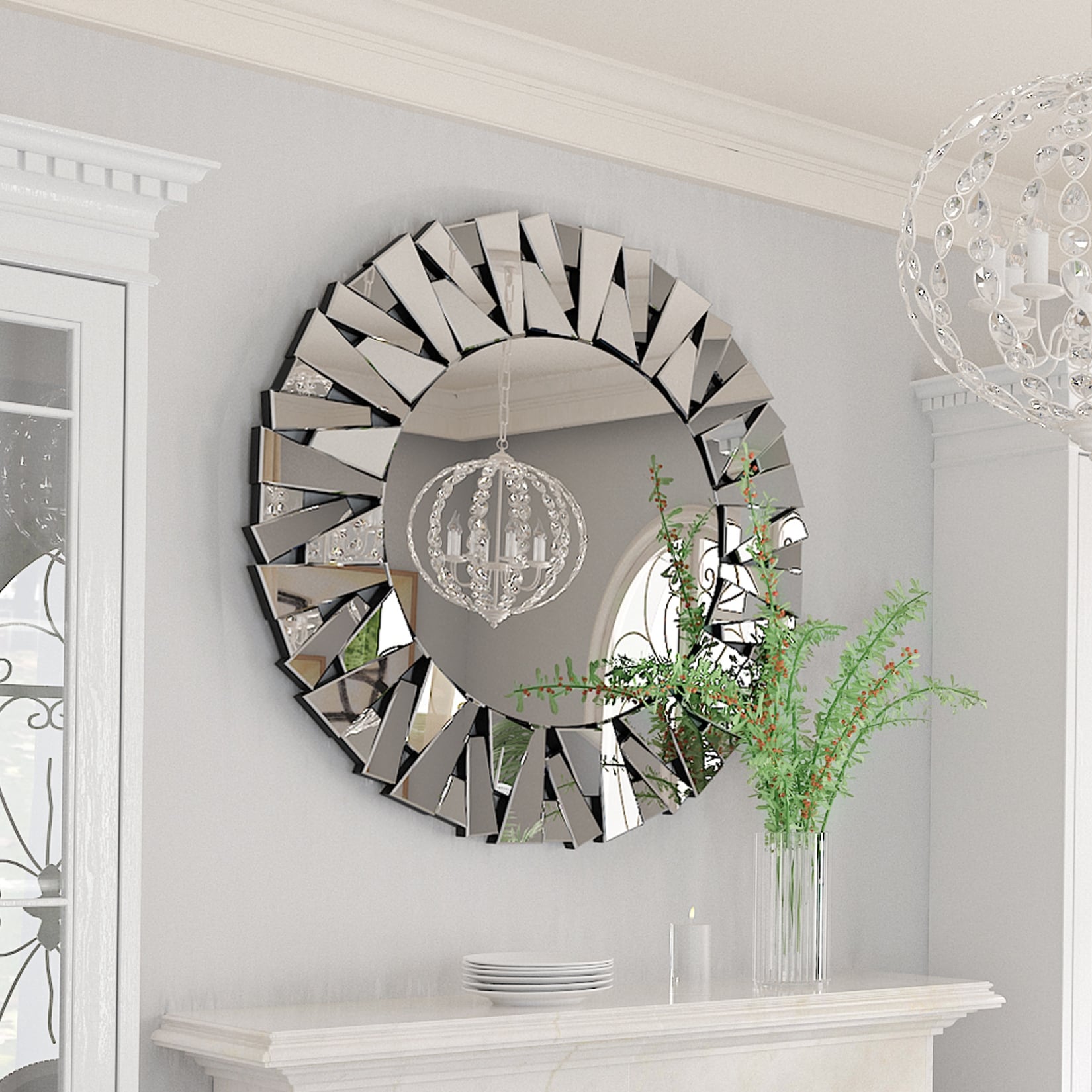 Grands miroirs décoratifs ronds, miroirs muraux en verre artistique, miroirs d'appoint - 32 po L x 32 po H