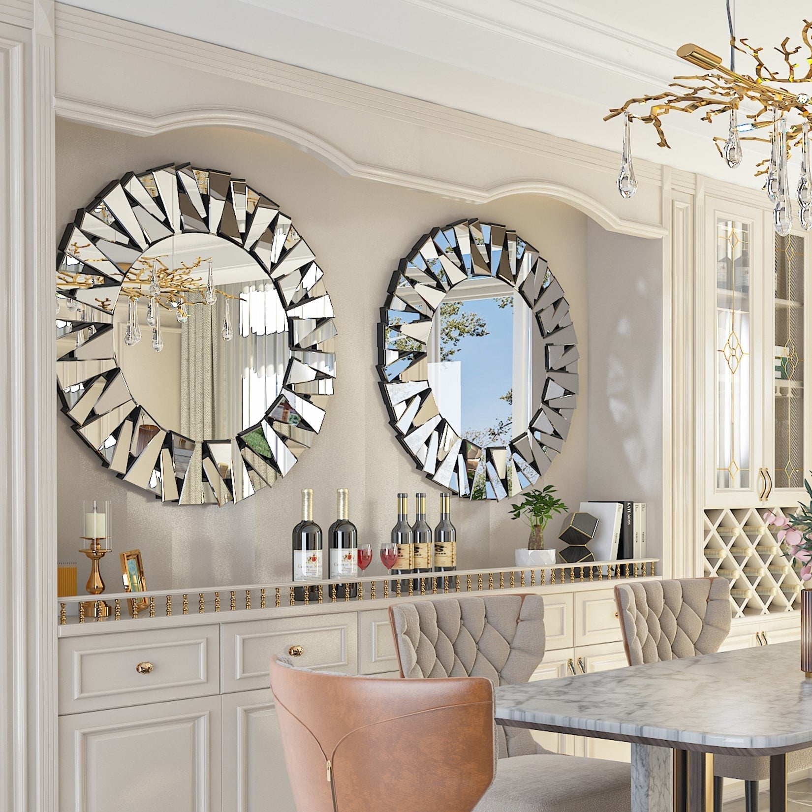 Grands miroirs décoratifs ronds, miroirs muraux en verre artistique, miroirs d'appoint - 32 po L x 32 po H