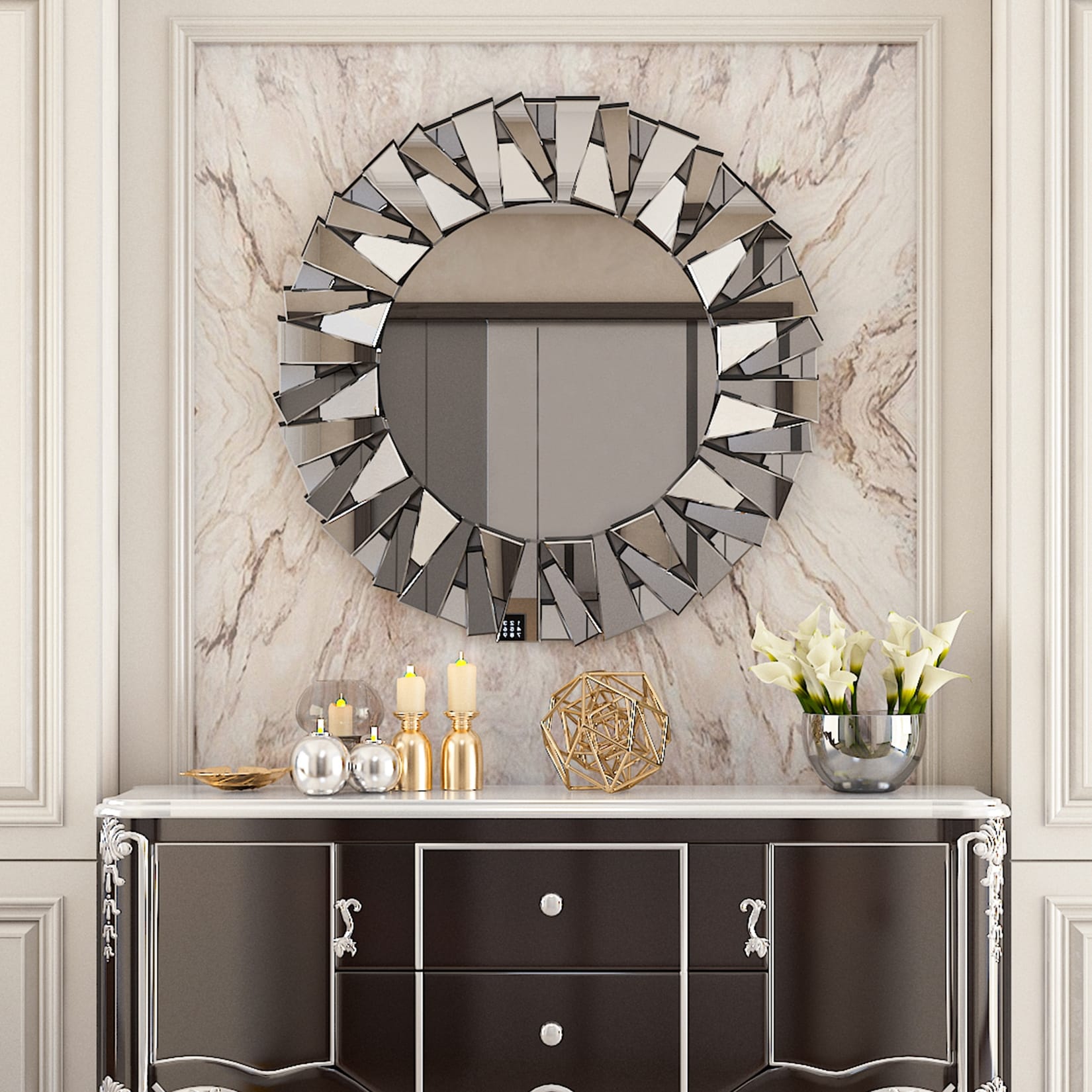 Grands miroirs décoratifs ronds, miroirs muraux en verre artistique, miroirs d'appoint - 32 po L x 32 po H