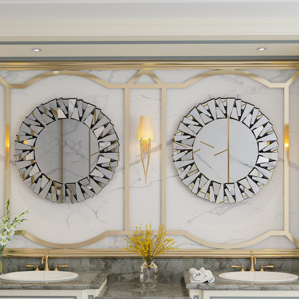 Grands miroirs décoratifs ronds, miroirs muraux en verre artistique, miroirs d'appoint - 32 po L x 32 po H