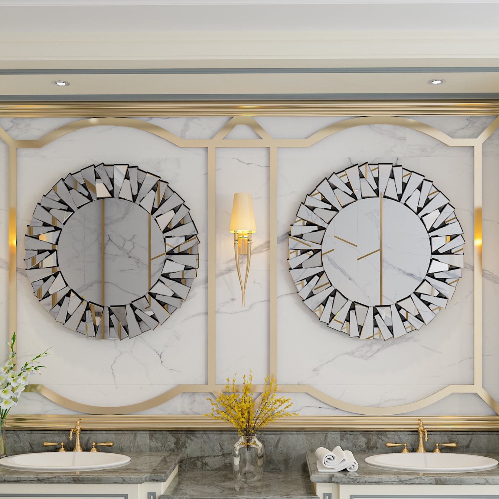 Grands miroirs décoratifs ronds, miroirs muraux en verre artistique, miroirs d'appoint - 32 po L x 32 po H