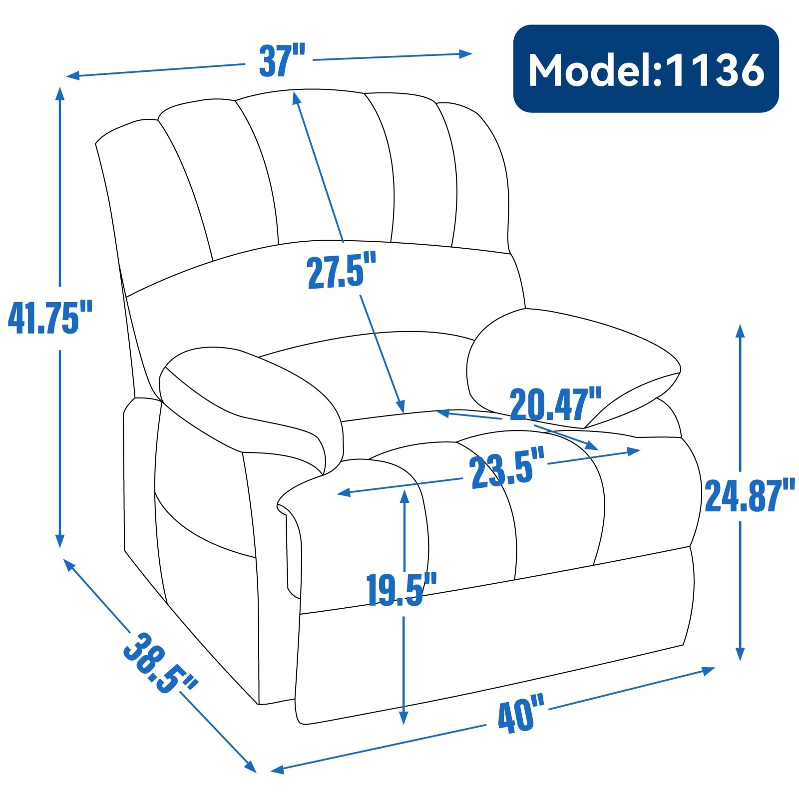Fauteuil inclinable électrique à deux moteurs de grande taille avec massage en 8 points, chauffage lombaire, ports USB et poches latérales
