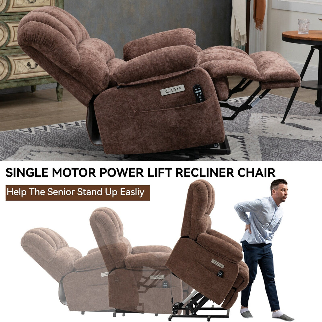 Fauteuil inclinable électrique à deux moteurs de grande taille avec massage en 8 points, chauffage lombaire, ports USB et poches latérales
