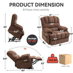 Fauteuil inclinable électrique à deux moteurs de grande taille avec massage en 8 points, chauffage lombaire, ports USB et poches latérales