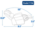 Fauteuil inclinable électrique à deux moteurs de grande taille avec massage en 8 points, chauffage lombaire, ports USB et poches latérales
