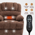 Fauteuil inclinable électrique à deux moteurs de grande taille avec massage en 8 points, chauffage lombaire, ports USB et poches latérales