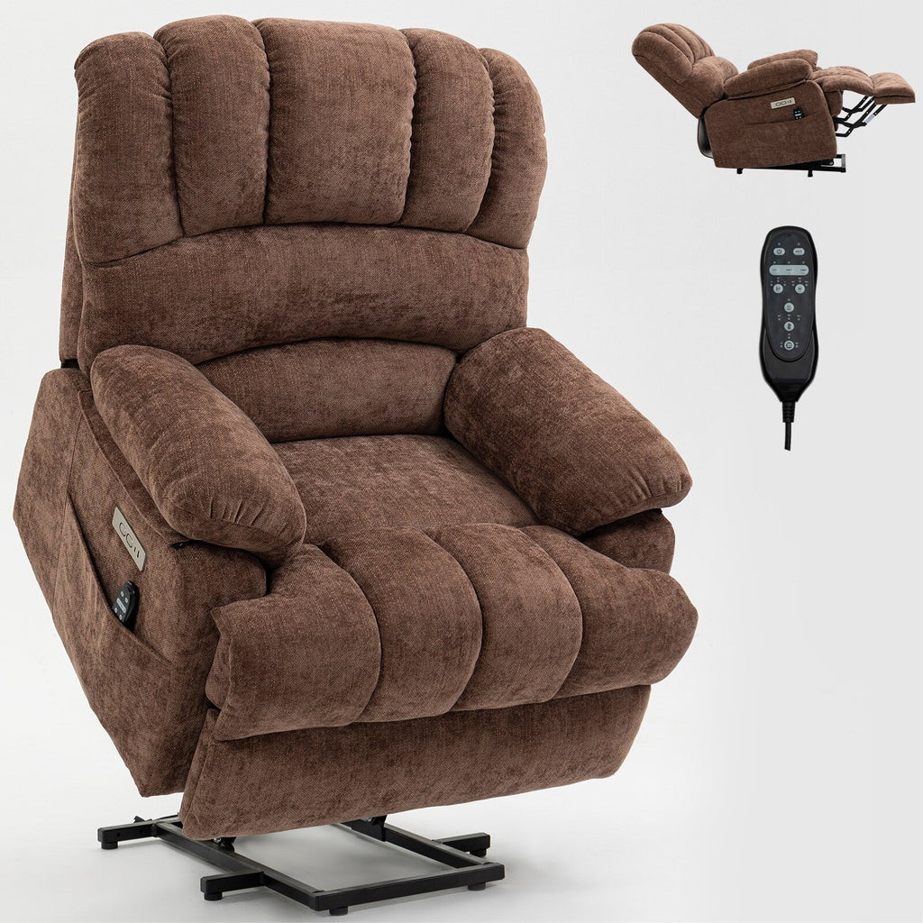 Fauteuil inclinable électrique à deux moteurs de grande taille avec massage en 8 points, chauffage lombaire, ports USB et poches latérales