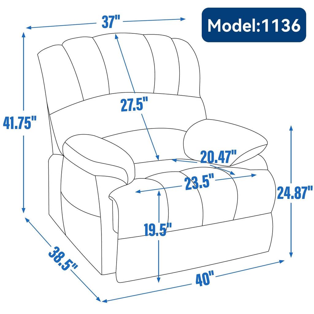 Fauteuil inclinable électrique à deux moteurs de grande taille avec massage en 8 points, chauffage lombaire, ports USB et poches latérales