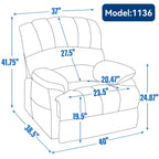 Fauteuil inclinable électrique à deux moteurs de grande taille avec massage en 8 points, chauffage lombaire, ports USB et poches latérales