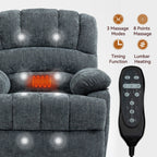 Fauteuil inclinable électrique à deux moteurs de grande taille avec massage en 8 points, chauffage lombaire, ports USB et poches latérales