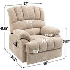 Fauteuil inclinable électrique à deux moteurs de grande taille avec massage en 8 points, chauffage lombaire, ports USB et poches latérales