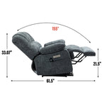 Fauteuil inclinable électrique à deux moteurs de grande taille avec massage en 8 points, chauffage lombaire, ports USB et poches latérales