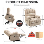 Fauteuil inclinable électrique à deux moteurs de grande taille avec massage en 8 points, chauffage lombaire, ports USB et poches latérales