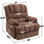 Fauteuil inclinable électrique à deux moteurs de grande taille avec massage en 8 points, chauffage lombaire, ports USB et poches latérales
