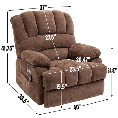 Fauteuil inclinable électrique à deux moteurs de grande taille avec massage en 8 points, chauffage lombaire, ports USB et poches latérales