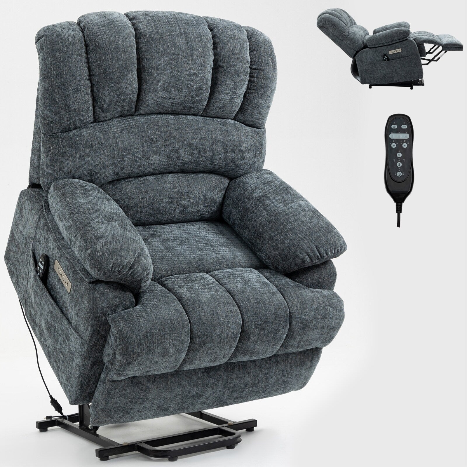 Fauteuil inclinable électrique à deux moteurs de grande taille avec massage en 8 points, chauffage lombaire, ports USB et poches latérales