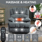 Fauteuil inclinable électrique à deux moteurs de grande taille avec massage en 8 points, chauffage lombaire, ports USB et poches latérales