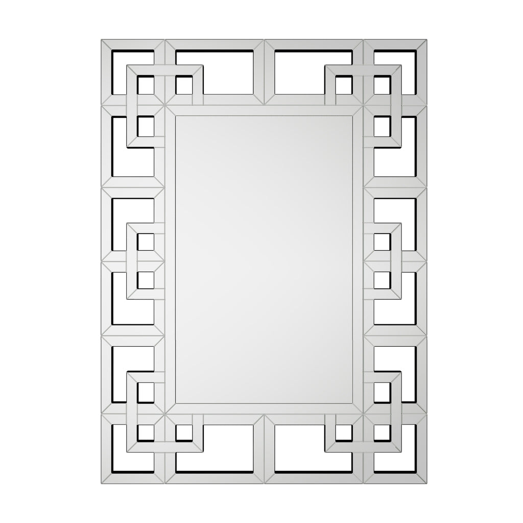 Grand miroir mural décoratif avec cadre géométrique argenté