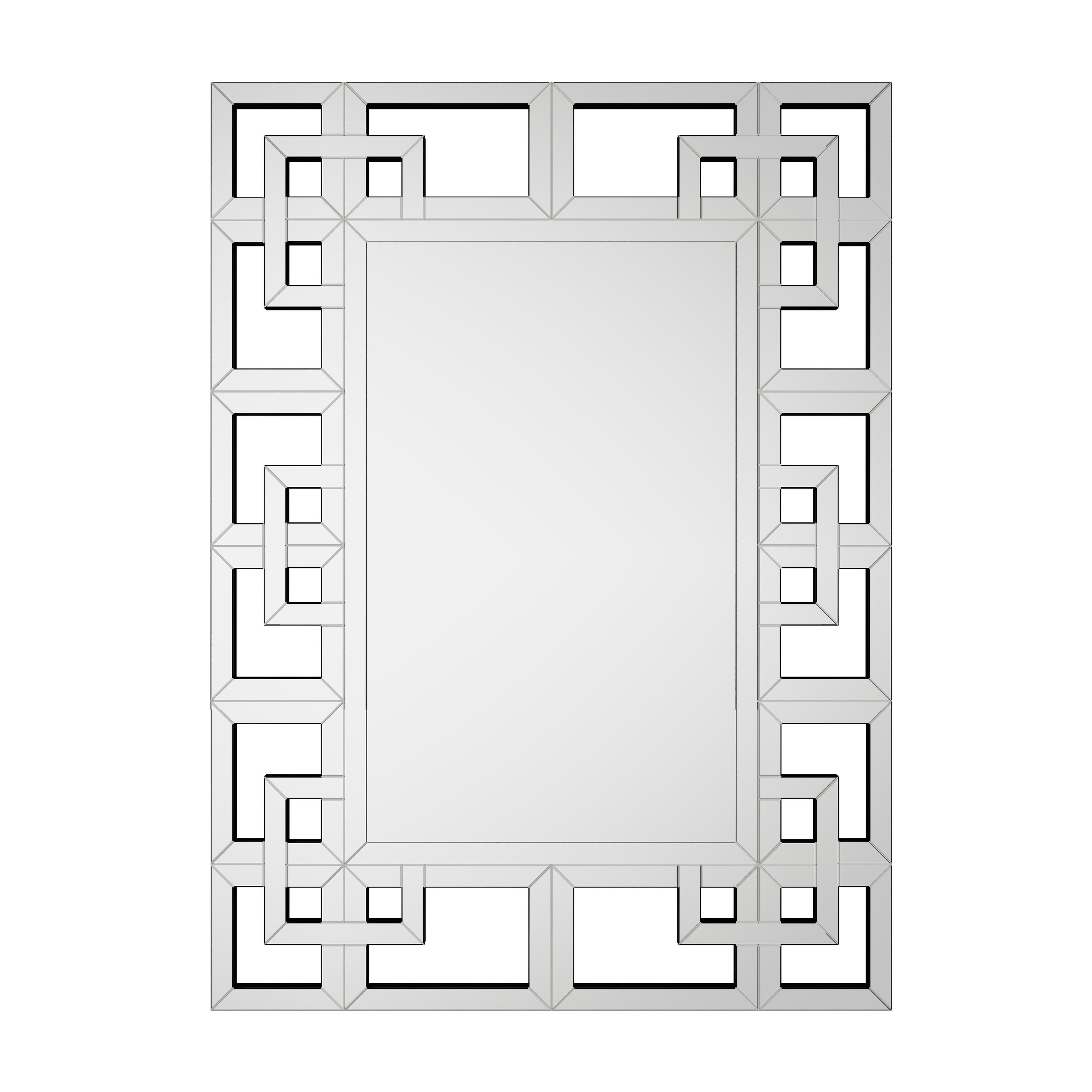 Grand miroir mural décoratif avec cadre géométrique argenté