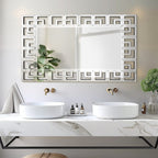 Grand miroir mural décoratif avec cadre géométrique argenté