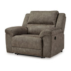Fauteuil inclinable manuel surdimensionné Larson, similicuir marron, accoudoirs coussinés