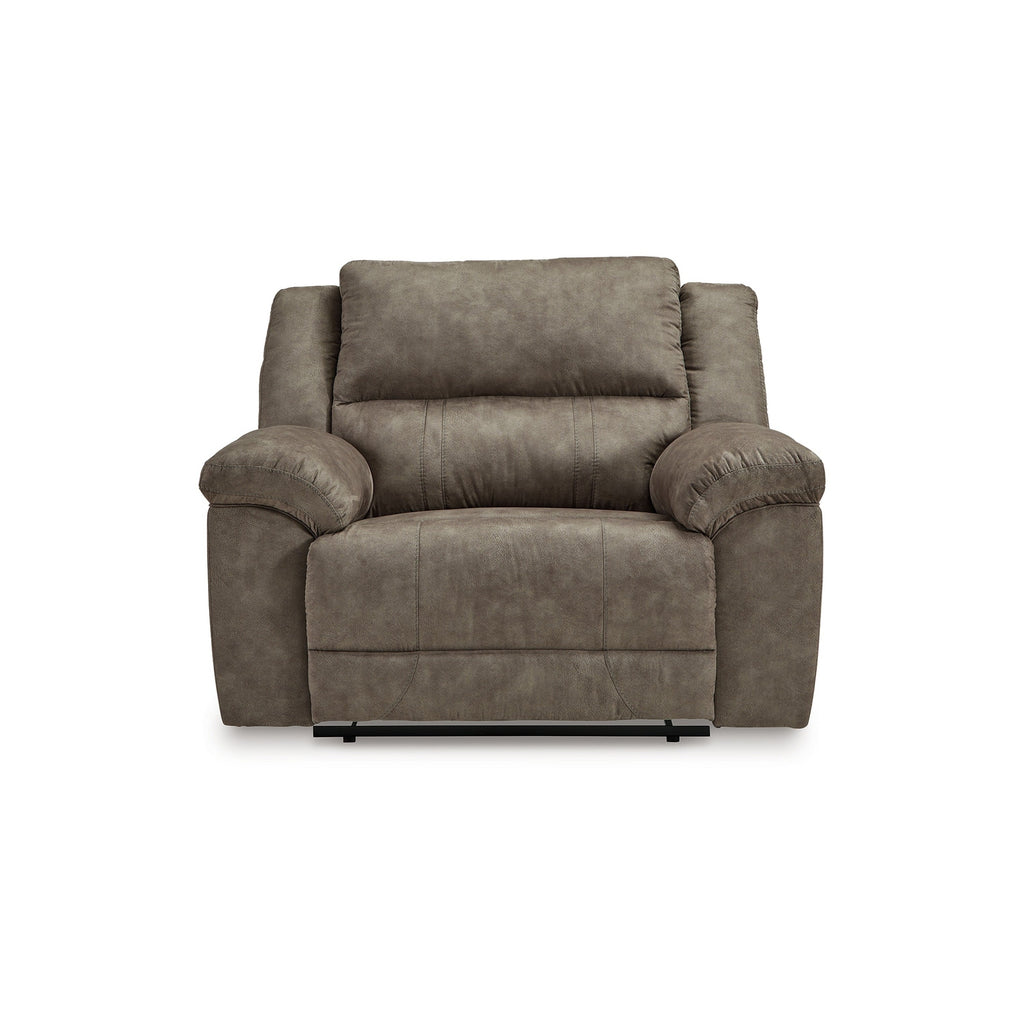 Fauteuil inclinable manuel surdimensionné Larson, similicuir marron, accoudoirs coussinés