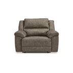 Fauteuil inclinable manuel surdimensionné Larson, similicuir marron, accoudoirs coussinés