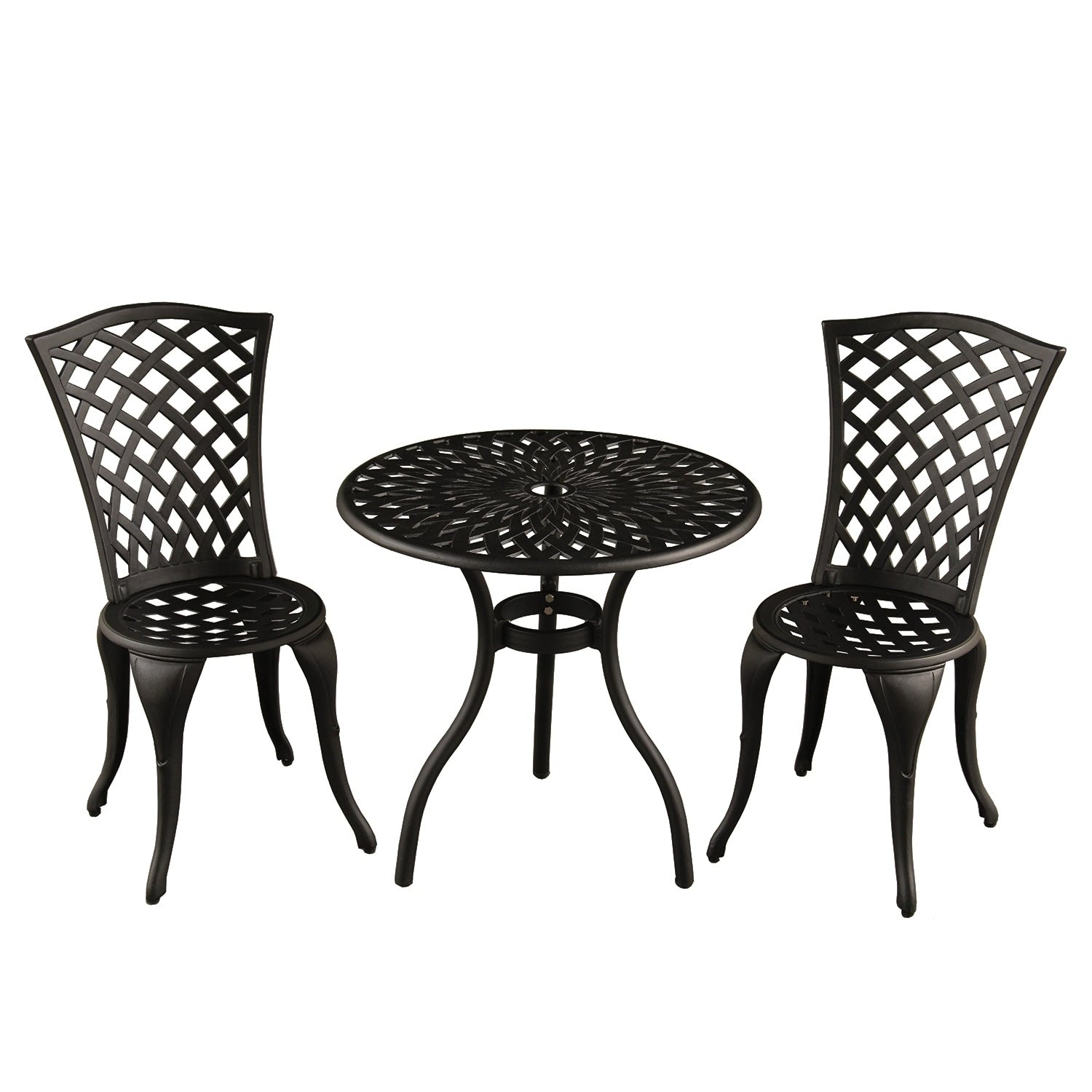 Ensemble bistro 3 pièces pour patio extérieur en treillis, couleur sable noir