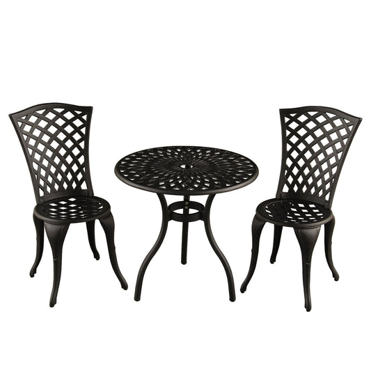 Ensemble bistro 3 pièces pour patio extérieur en treillis, couleur sable noir
