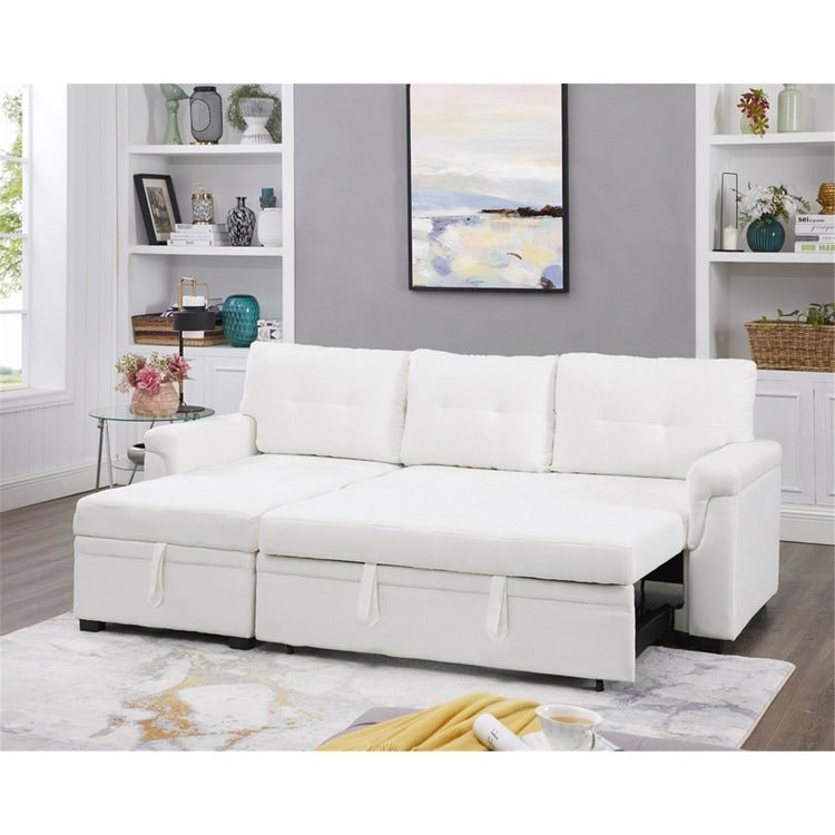 Canapé sectionnel convertible réversible avec lit gigogne, méridienne avec rangement dissimulé et pieds robustes