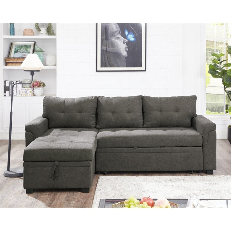 Canapé sectionnel convertible réversible avec lit gigogne, méridienne avec rangement dissimulé et pieds robustes