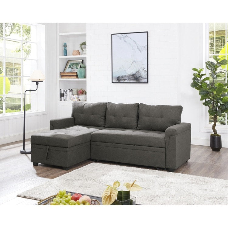 Canapé sectionnel convertible réversible avec lit gigogne, méridienne avec rangement dissimulé et pieds robustes