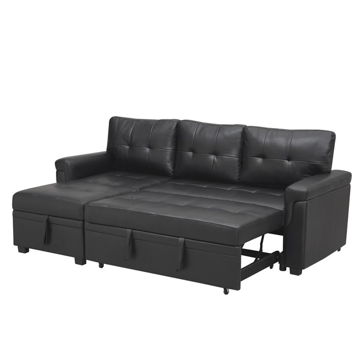 Canapé sectionnel convertible réversible avec lit gigogne, méridienne avec rangement dissimulé et pieds robustes