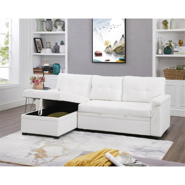 Canapé sectionnel convertible réversible avec lit gigogne, méridienne avec rangement dissimulé et pieds robustes
