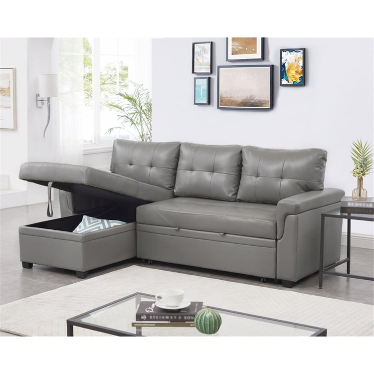 Canapé sectionnel convertible réversible avec lit gigogne, méridienne avec rangement dissimulé et pieds robustes