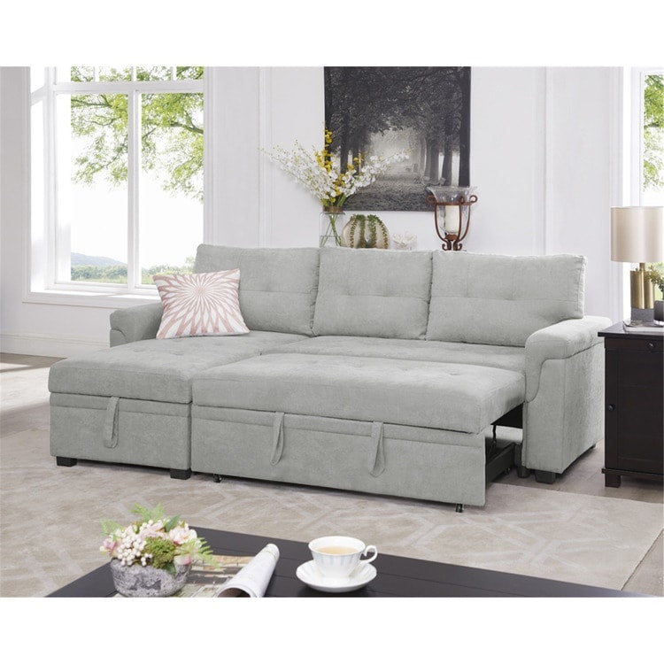 Canapé sectionnel convertible réversible avec lit gigogne, méridienne avec rangement dissimulé et pieds robustes