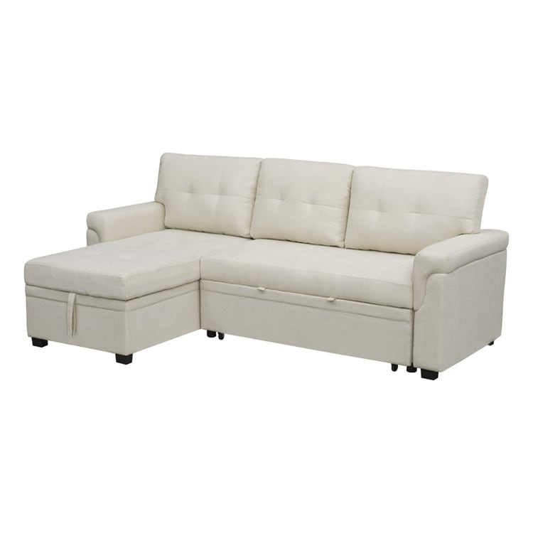 Canapé sectionnel convertible réversible avec lit gigogne, méridienne avec rangement dissimulé et pieds robustes