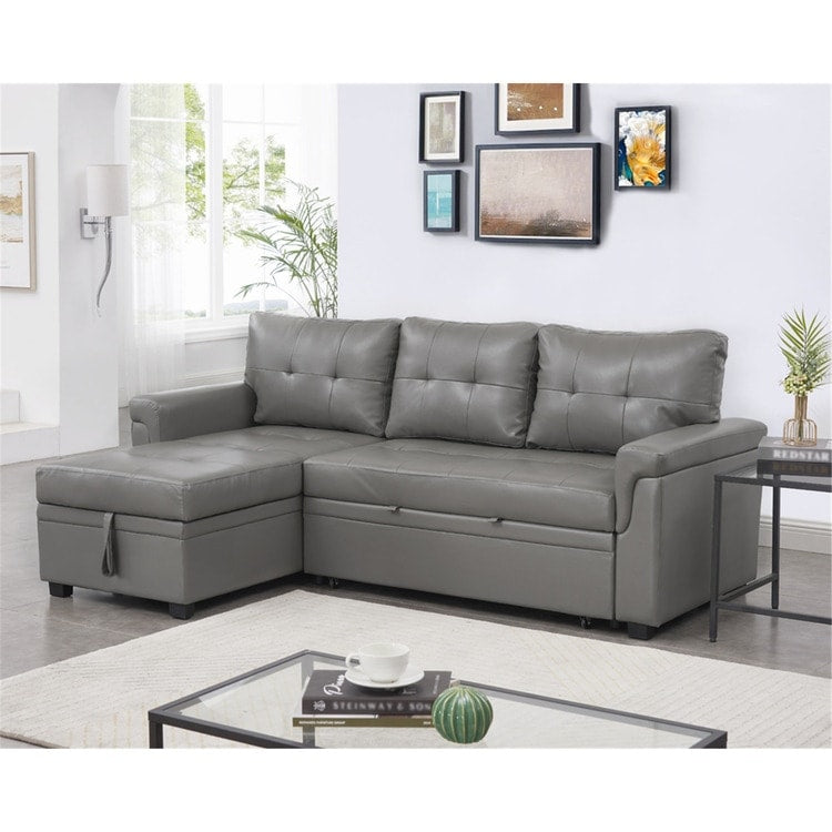 Canapé sectionnel convertible réversible avec lit gigogne, méridienne avec rangement dissimulé et pieds robustes